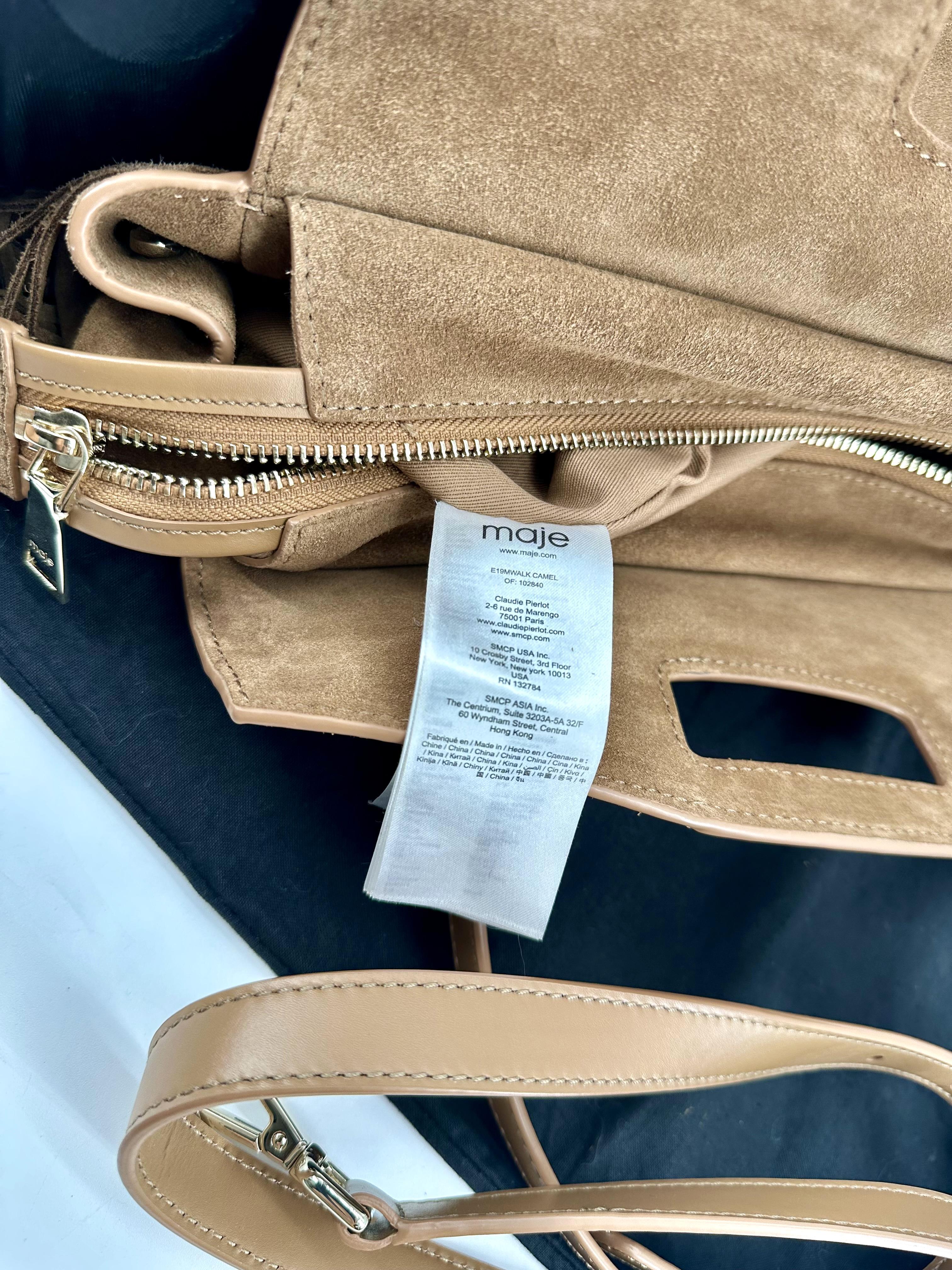 Sac Maje Miss M à franges en cuir suédé couleur camel  moyen modèle 