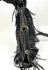 sac tote à fringes gérard darel flower en cuir noir à bandoulière
