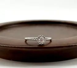 1966410 bague solitaire perlée ronde ornée d'oxydes incolores t56 argent 925 millième (22 ct) 1,3