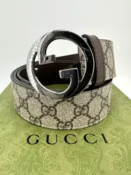 ceinture gucci gg supreme en toile et cuir avec boucle interlocking g argentée taille 100