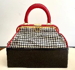 sac "docteur" dior x gianfranco ferre en cuir noir et imprimé pied de poule