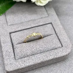 2916500 bague 3 annaux reliés monture lisse, trsadée et perlée pl-or 750 3mic t66