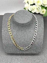 31218145 collier bicolore maille goumette épaisse acier pvd doré et argent t 1 x 45 cm