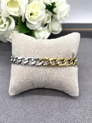 31218620 bracelet bicolore maille goumette épaisse acier pvd doré et argenté t 1 x 21 cm