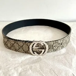 ceinture gucci en toile gg et cuir noir avec boucle gg enlacési en métal argenté
