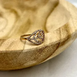 31397 bague pl-or motif feuille ornée d'oxydes t60