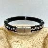 brac bracelet en cuir noir orné de chaîne en acier l21 cm