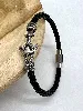 brac bracelet en cuir noir orné de noeud d'ancre en acier l21 cm