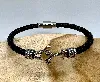 brac bracelet en cuir noir orné de noeud d'ancre en acier l21 cm