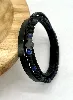 brac bracelet en cuir noir tressé, lapis lazuli et onyx d4mm, fermoir en acier noir l21 cm
