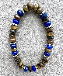 bracpi bracelet élstique en pierre plat oeil de tigre, lapis lazuli et acier d8 mm