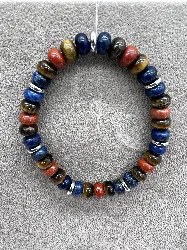 bracpi bracelet élstique en pierre plat oeil de tigre, lapis lazuli, jasper et acier d8 mm