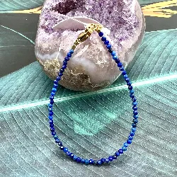 brpi bracelet billes en pierre lapis lazuli facettée d2mm et métal doré l16-22 cm