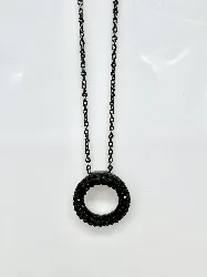 collier argent agatha pendentif cercle noir orné de strass argent 925 millième (22 ct) 5,73 g