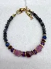 fbr2827 bracelet pierre améthyst, jadéte, ilolite,grenat et métal doré l16-19 cm