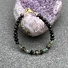 fbr2848 bracelet pierre agate noire, agate verte, quartz fumé et métal doré l17-20 cm