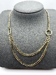 31217745 collier double chaînes en maille gourmette avec fermeture à barre en acier doré