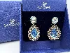 boucles d'oreilles swarovski goutte bleue et cristaux transparents