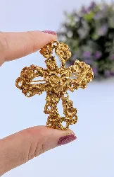 broche vintage christian lacroix croix en métal doré