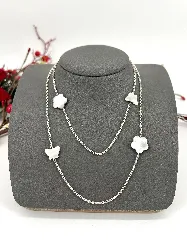 collier argent maille forçat orné de fleurs et de papillons en nacre  argent 925 millième (22 ct) 12 g