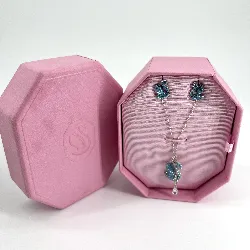 parure swarovski cygne bleu-collier et boucles d'oreilles en cristaux bleus scintillants