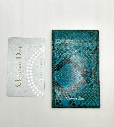 porte cartes christian dior en cuir bleu effet phyton