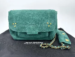 sac bandoulière jérome dreyfuss lulu en cuir suédé vert avec mini-lampe led iconique