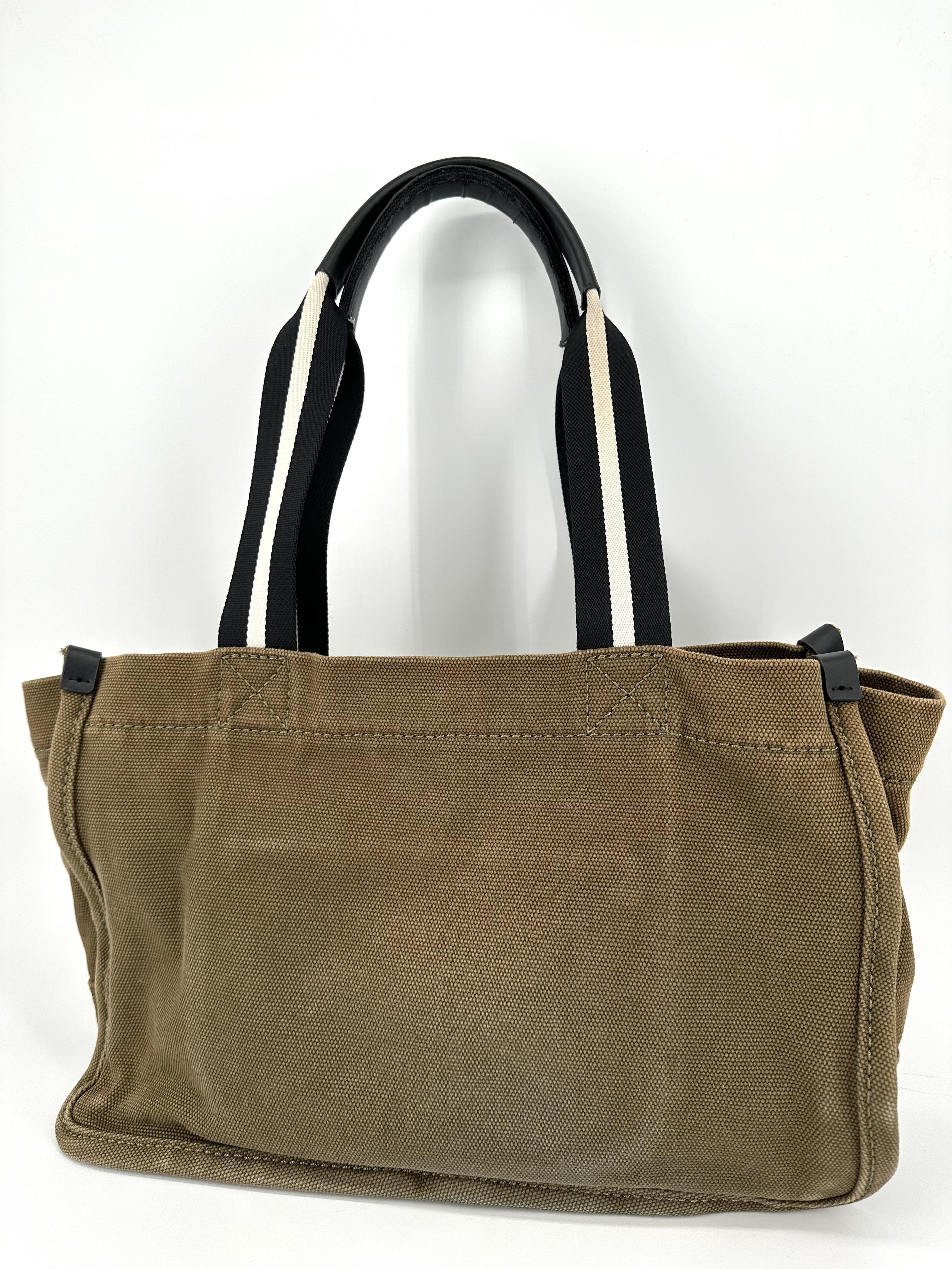 Sac Cabas Marc Jacobs en toile kaki et logo blanc 