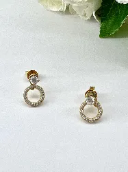 boucles d'oreilles en argent vermeil en forme de cercle orné d'oxydes argent 925 millième (22 ct) 2,35g