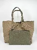 sac cabas lacoste porté épaule anna réversible bicolore beige et vert mousse avec pochette