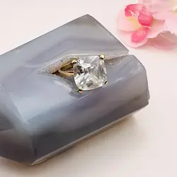 bague plaqué or pierre facetté t55