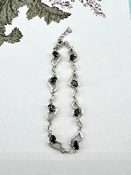 bracelet argent orné de pierres noires et blanches argent 925 millième (22 ct) 12,53g