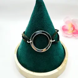 bracelet cordon en cuir marron avec une breloque cercle en argent argent autre 3,73g