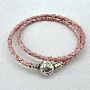 bracelet pandora en cuir rose tressé et fermoir boule en argent l34cm argent 925 millième (22 ct) 6,08g