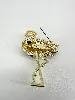 broche flamant rose en métal doré ornée des strass blancs et roses dégradés
