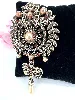 broche style métaillon vintage métal couleur bronze ornée de perles et strass