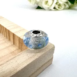 charm pandora murano blanc à gouttes bleues  argent 925 millième (22 ct) 2,93g