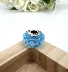 charm pandora murano bleu à fleurs blanches  argent 925 millième (22 ct) 3,25g