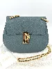 sac chloé drew en cuir grainé bleu gris et chaîne dorée