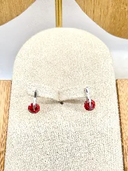 boucles d'oreilles argent ornée d'un oxyde rouge argent 925 millième (22 ct) 1,65g