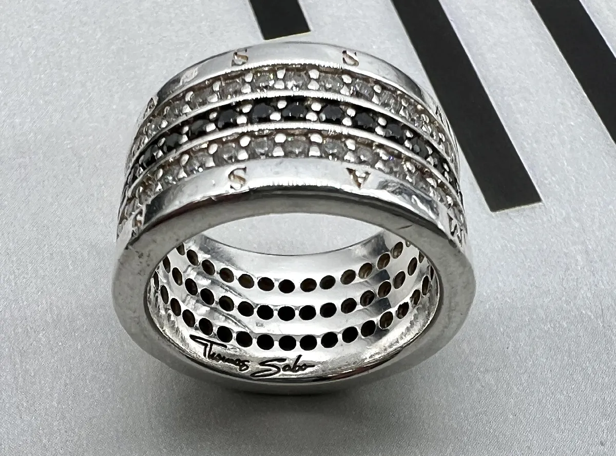 Bague Tour Américain Thomas Sabo - Ornée D'oxydes Blancs Et Noirs Sur 3 Rangs - Occasion