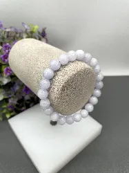 bracelet élastiqué boules en pierre calcédonie d8mm