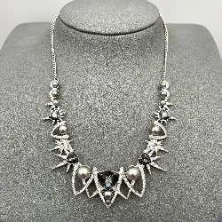 collier swarovski cristaux gris et blanc,perle grise