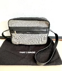 sac à bandouillère yves saint laurent camp camera en toile marron et cuir noir