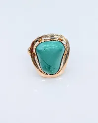 bague en or rose ornée d'une turquoise forme poire or 585 millième (14 ct) 5,42g