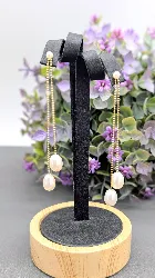 boucles d'oreilles perles portées en puces ou avec un motif de 2 perles de culture pendentes  or 750 millième (18 ct) 4,39g