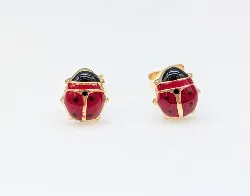 boucles d'oreilles puces coccinelles émail or 750 millième (18 ct) 0,73g