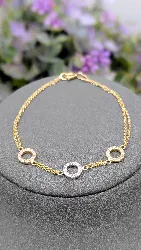 bracelet double mailles forçat orné de 3 cercles pavés d'oxydes or 750 millième (18 ct) 2,45g