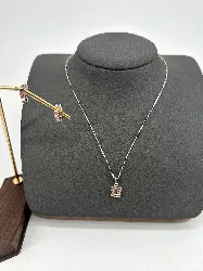 parure collier avec pendentif ornnée pierre rose et boucles d'oreilles  pierre rose argent 925 millième (22 ct) 4,72 g