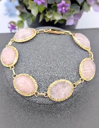 bracelet articulé orné de 6 quartz rose en cabochon  or 750 millième (18 ct) 27,90g